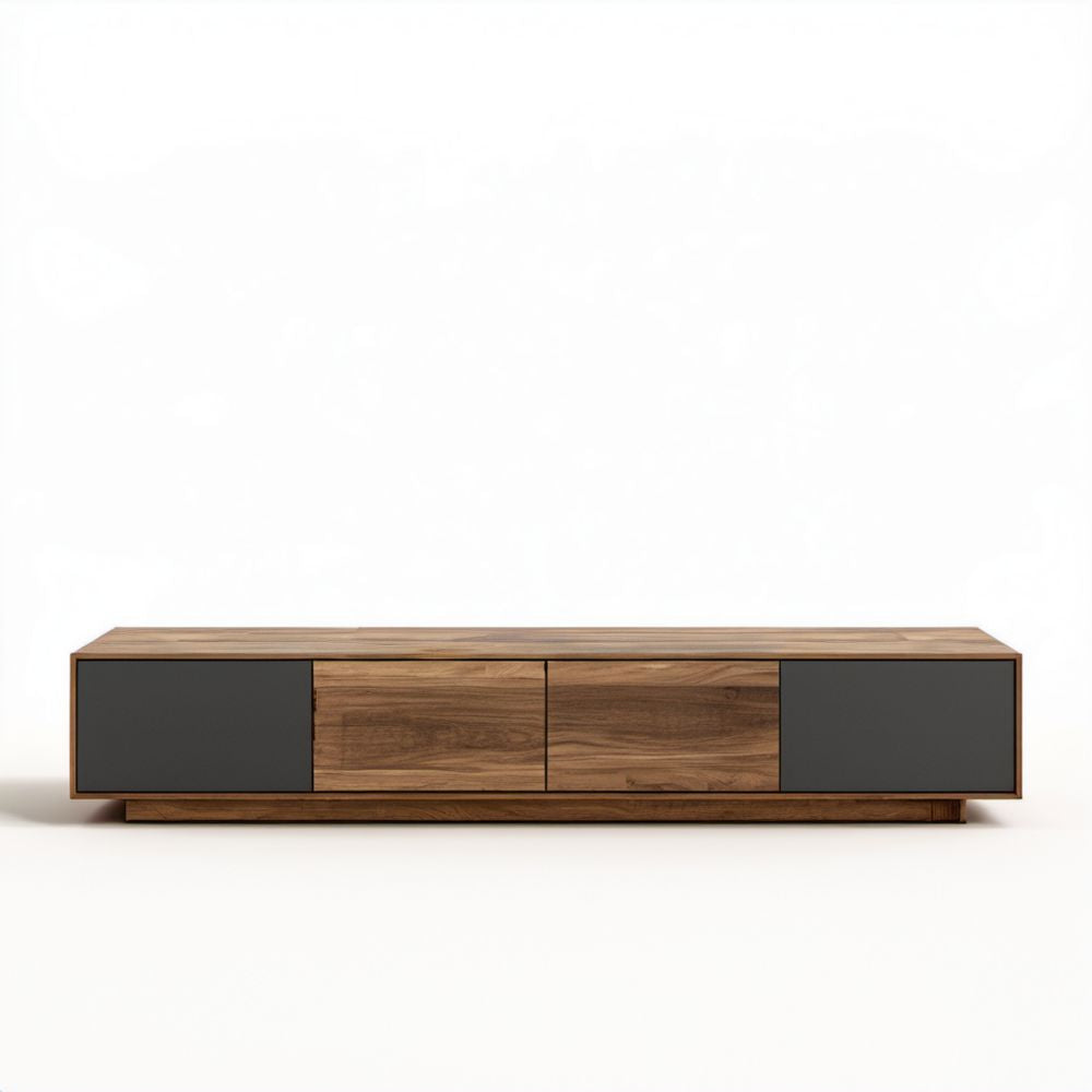 Niska szafka RTV z płyty MDF, orzechowa/czarna, 180 × 40 × 50 cm