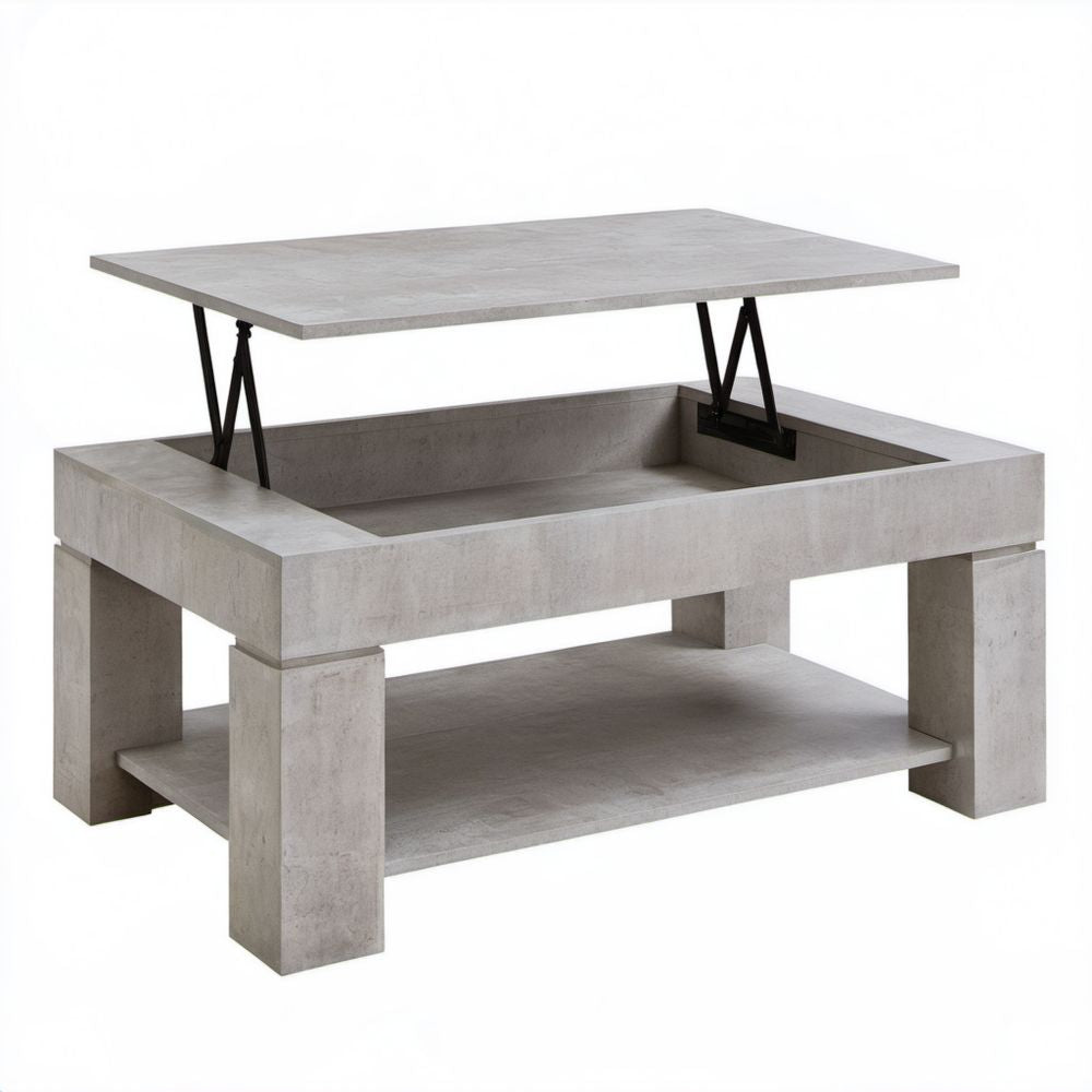 Podnoszony stolik kawowy z płyty wiórowej laminowanej, dekor szarego betonu, 100 x 60 x 45–65 cm