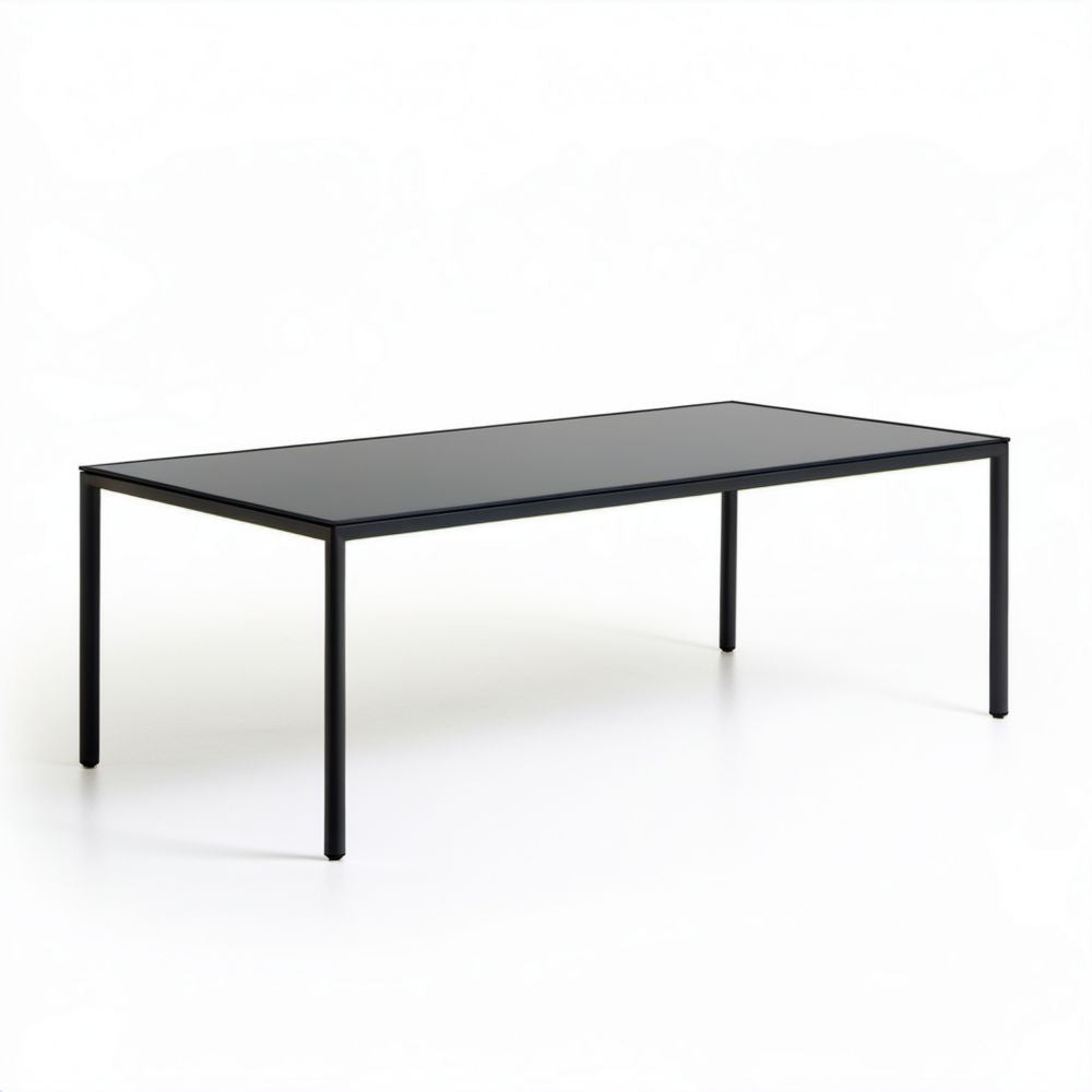 Prostokątny stół ogrodowy czarny z aluminium i szkła hartowanego 160 x 90 x 74 cm