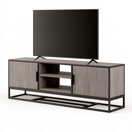 Szafka RTV 160 × 40 × 55 cm szara z laminowanej płyty wiórowej na stalowym stelażu