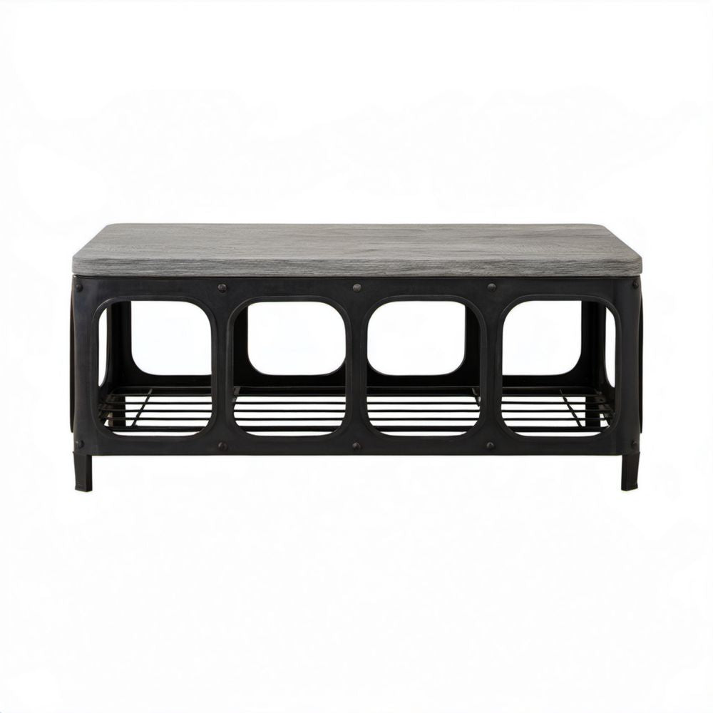 Prostokątny stolik kawowy szaro-czarny z blatem MDF i stalową półką 110 × 60 × 45 cm