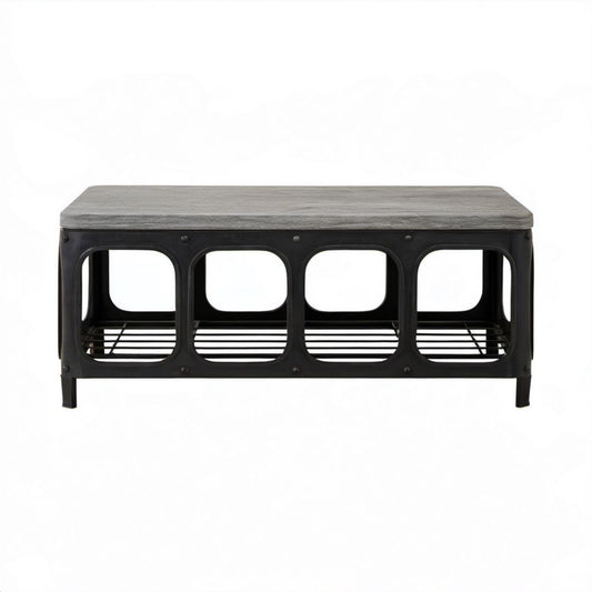 Prostokątny stolik kawowy szaro-czarny z blatem MDF i stalową półką 110 × 60 × 45 cm