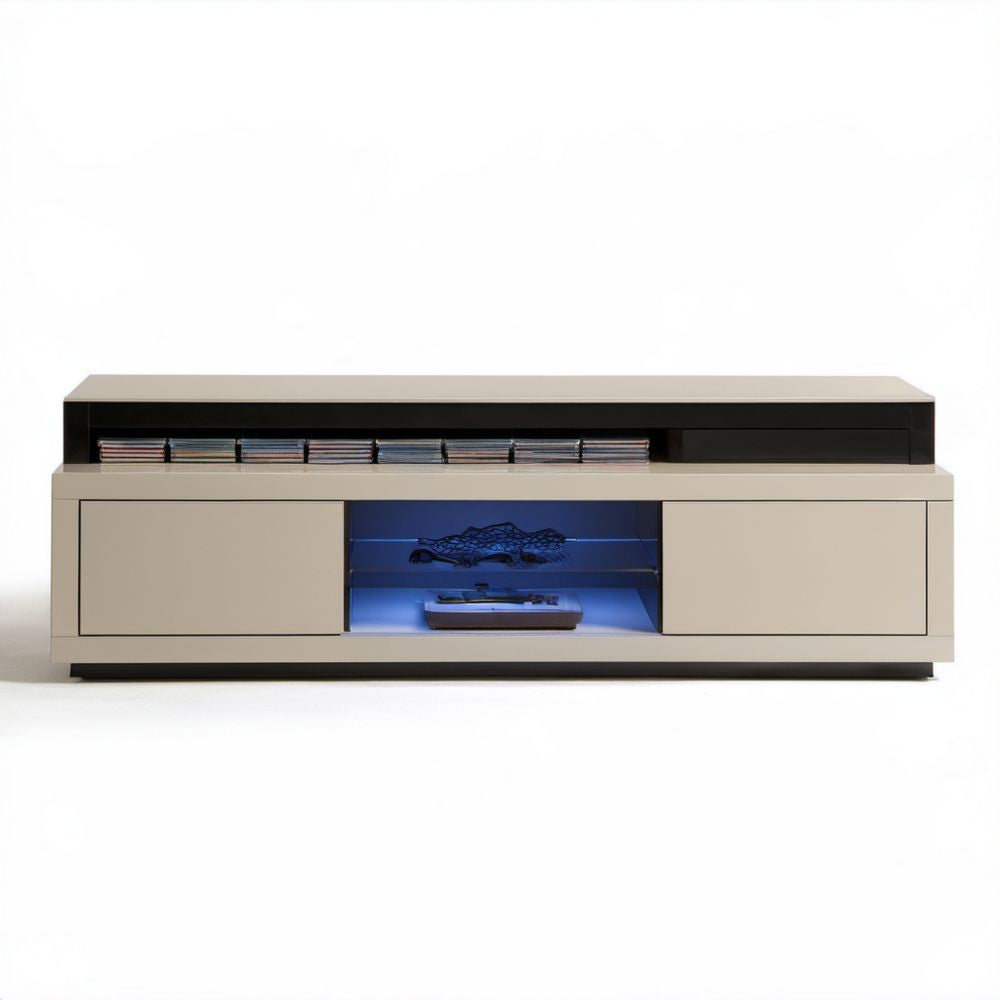 Beżowa szafka RTV z płyty MDF 200 × 45 × 60 cm z oświetleniem LED