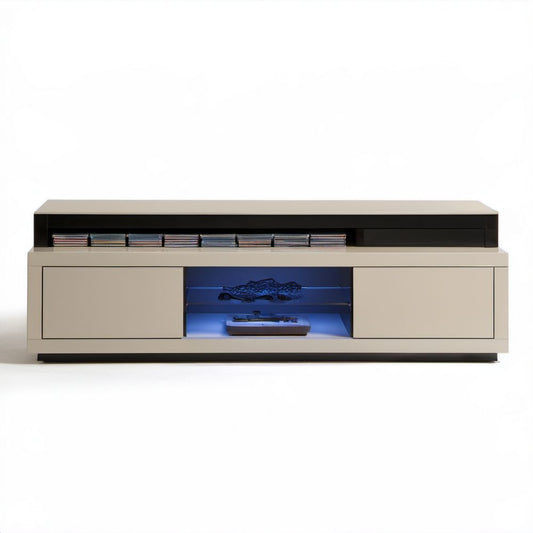 Beżowa szafka RTV z płyty MDF 200 × 45 × 60 cm z oświetleniem LED