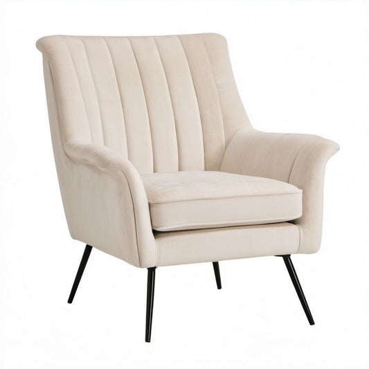 Kremowy fotel uszak z weluru poliestrowego, 82 x 90 x 102 cm