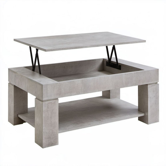 Podnoszony stolik kawowy z płyty wiórowej laminowanej, dekor szarego betonu, 100 x 60 x 45–65 cm