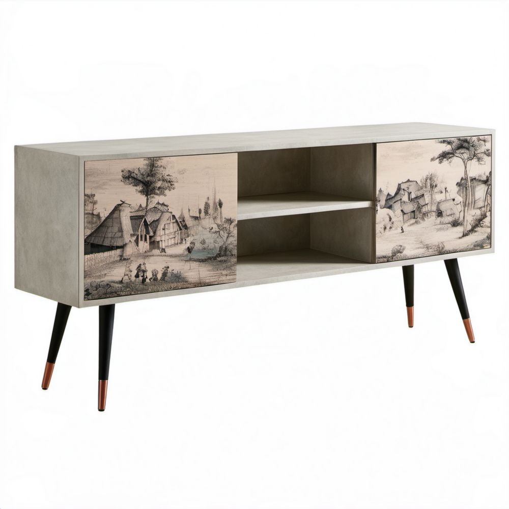 Szafka RTV z 2 przesuwnymi drzwiczkami, szara, MDF, 160 x 40 x 60 cm