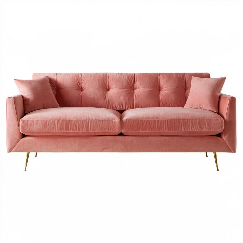 Trzyosobowa sofa aksamitna różowa ze złotymi metalowymi nogami, 210 x 86 x 84 cm