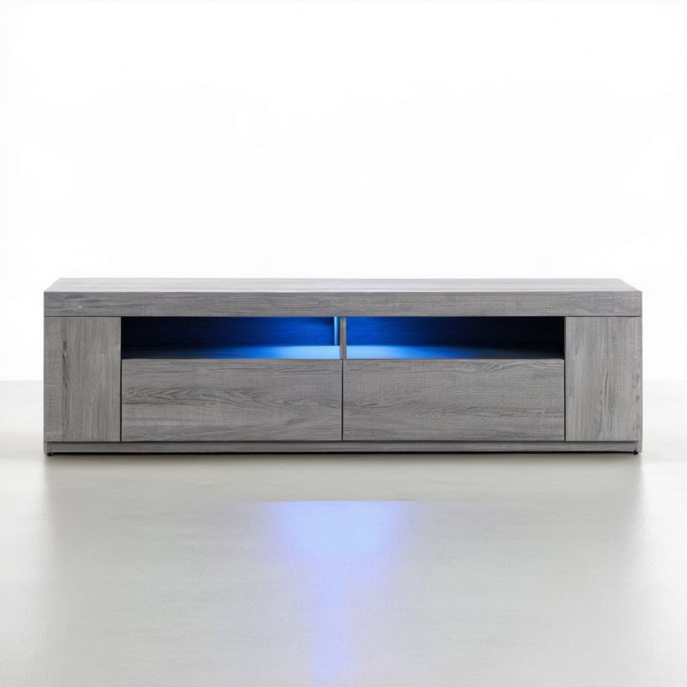 Szafka RTV z oświetleniem LED szara z laminowanej płyty wiórowej 180 x 40 x 50 cm