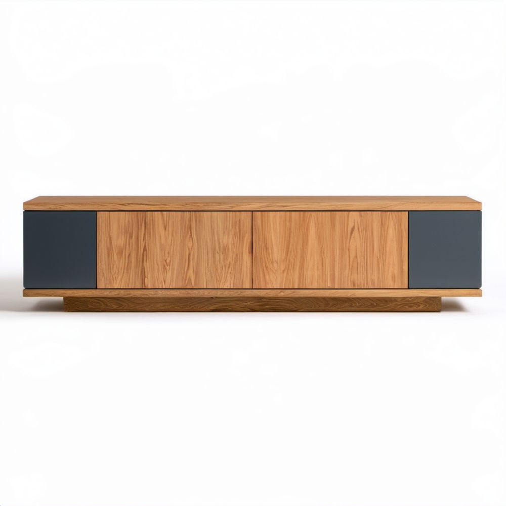Stojąca szafka RTV z drewna i MDF, naturalny dąb/grafit, 180 × 40 × 50 cm