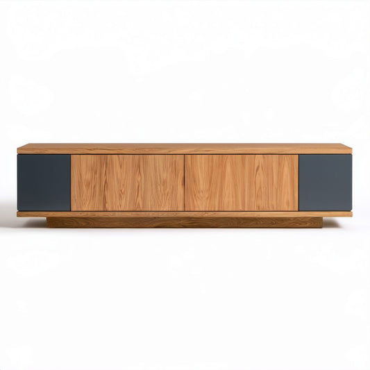 Stojąca szafka RTV z drewna i MDF, naturalny dąb/grafit, 180 × 40 × 50 cm