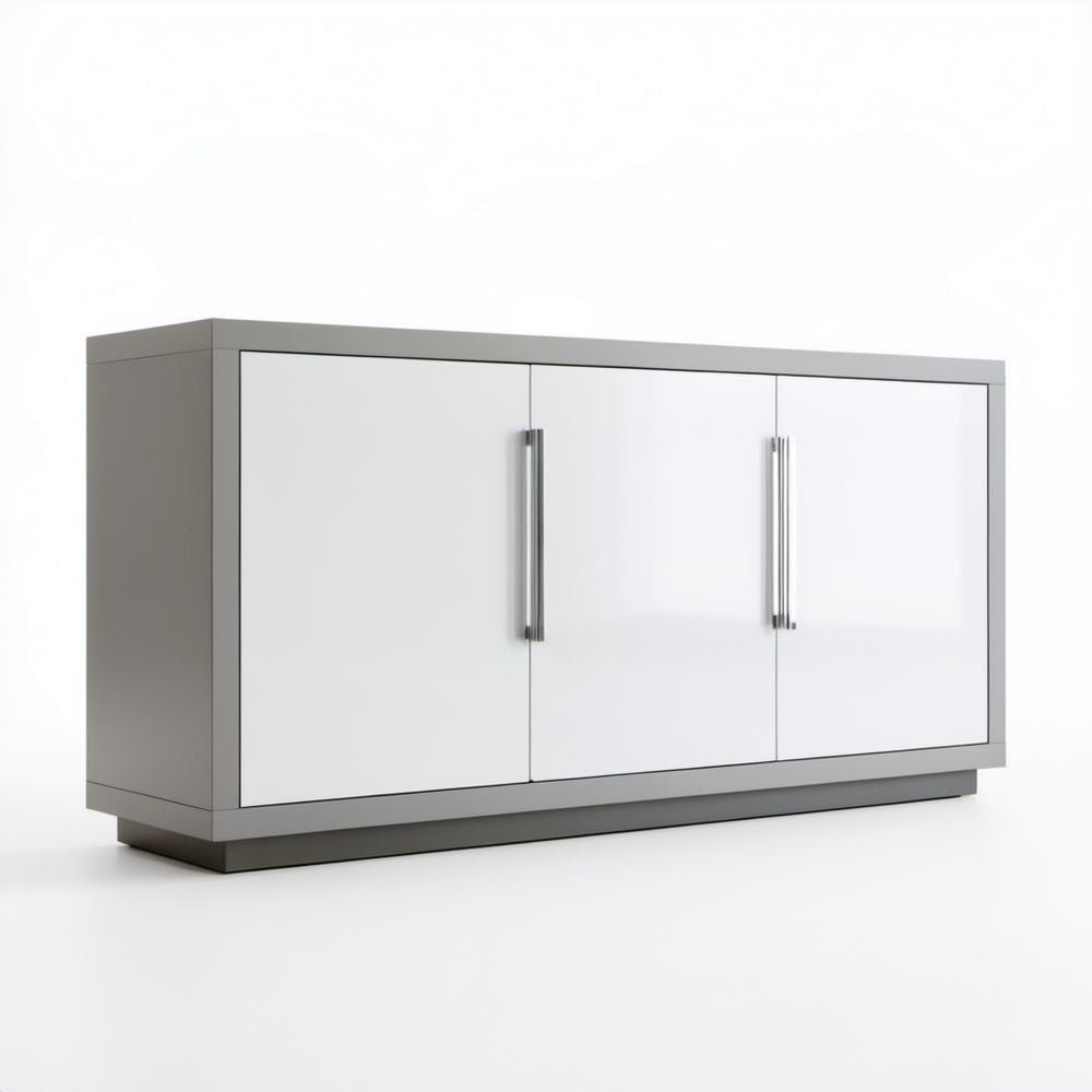 Szafka RTV z płyty wiórowej biała i szara, 120 × 40 × 75 cm, 3 drzwi