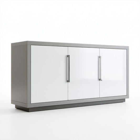 Szafka RTV z płyty wiórowej biała i szara, 120 × 40 × 75 cm, 3 drzwi