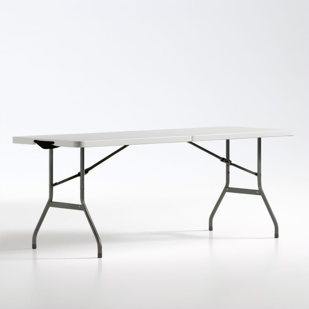 Składany stół ogrodowy biały z blatem HDPE i stalowym stelażem, 180 x 75 x 74 cm