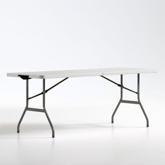 Składany stół ogrodowy biały z blatem HDPE i stalowym stelażem, 180 x 75 x 74 cm