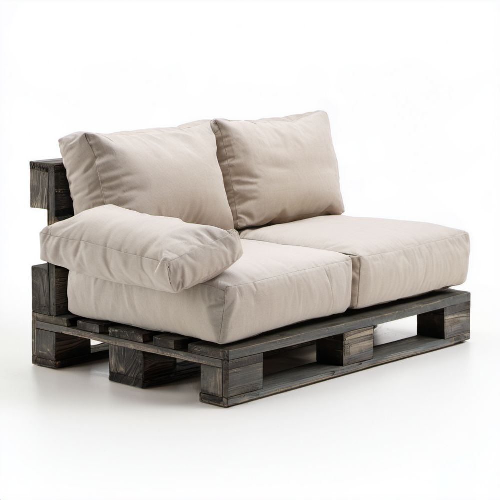 2-osobowa sofa ogrodowa z palet drewniana beżowo-szara 120 x 80 x 70 cm