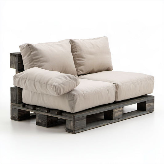 2-osobowa sofa ogrodowa z palet drewniana beżowo-szara 120 x 80 x 70 cm