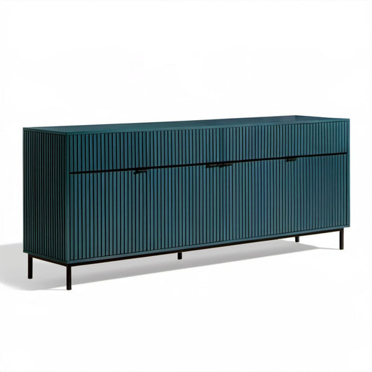 Kredens ciemnoturkusowy z płyty MDF na czarnych metalowych nogach 180 x 40 x 80 cm