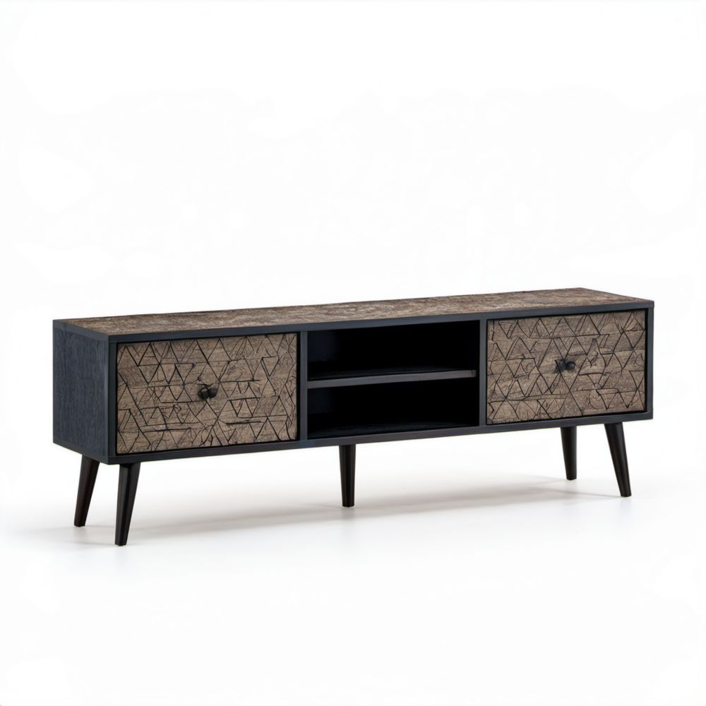 Szafka RTV z laminowanej płyty MDF, czarno-brązowa, 140 × 40 × 50 cm