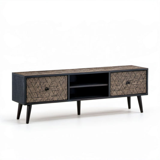 Szafka RTV z laminowanej płyty MDF, czarno-brązowa, 140 × 40 × 50 cm