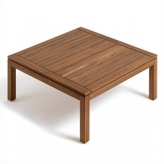 Brązowy drewniany stolik kawowy ogrodowy z litego drewna akacjowego, kwadratowy 80 × 80 × 45 cm