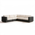 5-osobowa narożna sofa ogrodowa z rattanu PE 270 × 210 × 70 cm czarna z kremowymi poduszkami