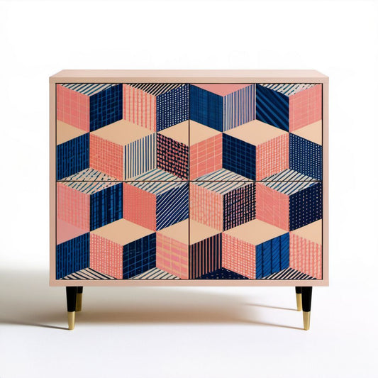 Trzydrzwiowy kredens z płyty MDF różowo-granatowy 120 x 40 x 90 cm